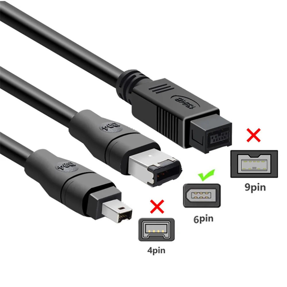 JUNSUNMAY 3m 480Mbps Firewire IEEE 1394 6 Pin Male to USB 2.0 Male Adapter Converter Cable - 3