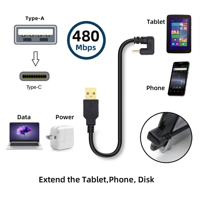 UC-023-OS 1m USB2.0 Type A to Type C Opposite U Shape Back Angled 480Mbps Power Data Cable - 3