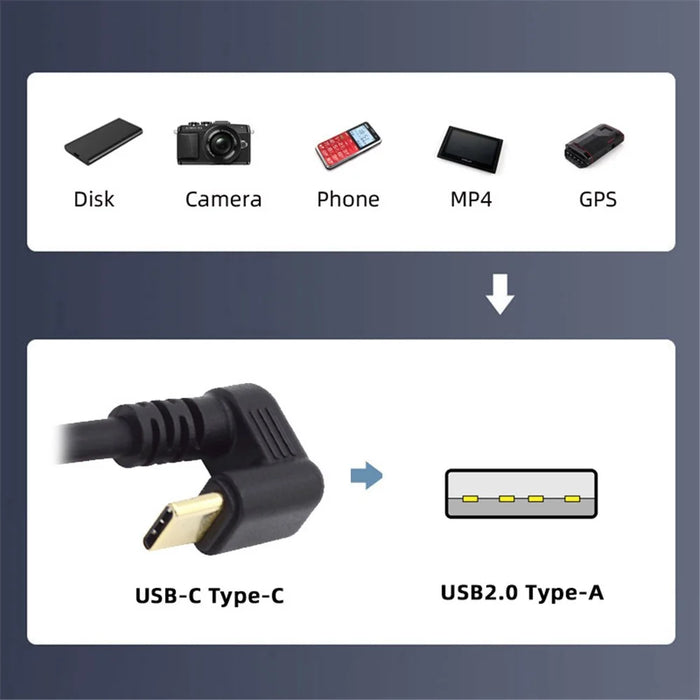 UC-023-OS 1m USB2.0 Type A to Type C Opposite U Shape Back Angled 480Mbps Power Data Cable - 4
