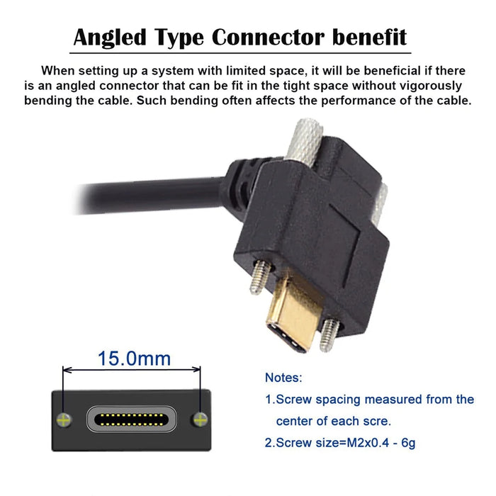 UC-041-UP 0.3m USB 3.1 Type C Up Angled Male to Female Extension Data  Screw Locking Cable - 3