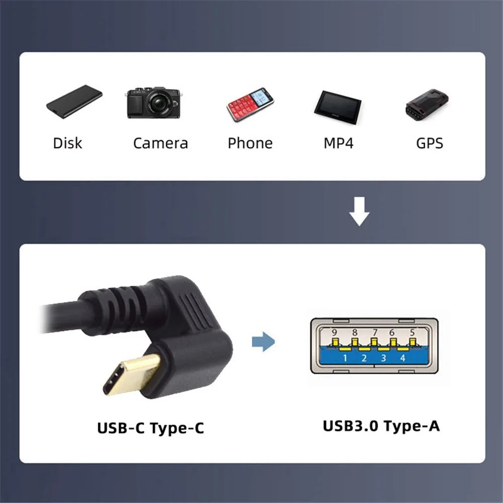 UC-101-DN 0.3m USB3.0 Type-A to USB-C Power Data Cable 90-degree Down Opposite U Shape Type - 4