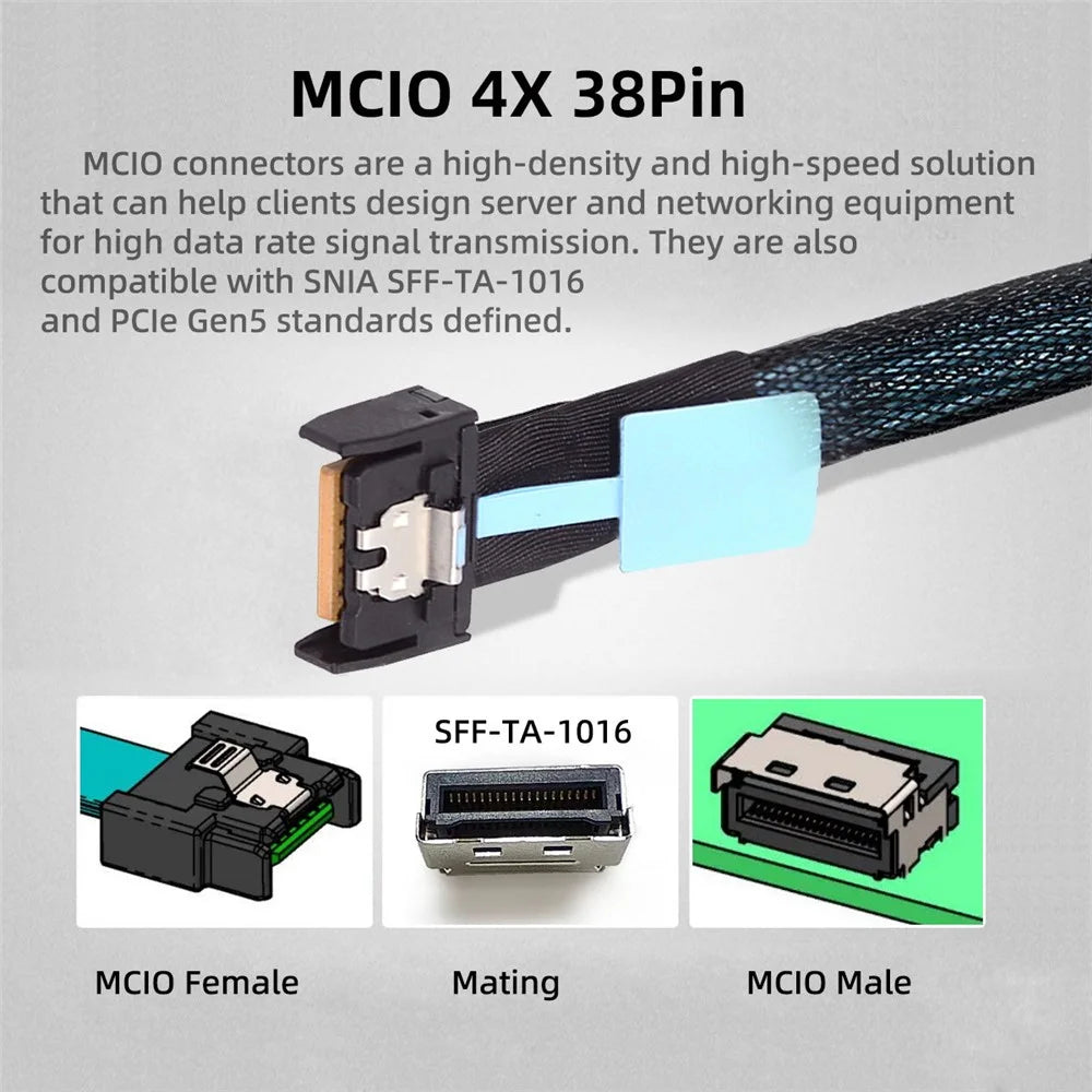 SF-078 50cm MCIO PCI-E 4i 38Pin Male to SFF-8654 Slimline 4X Adapter Cable Cord - 4