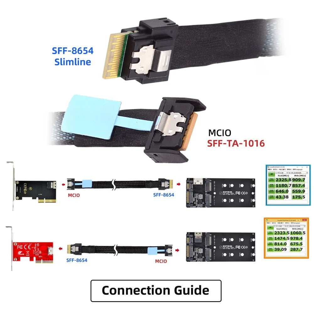 SF-078 50cm MCIO PCI-E 4i 38Pin Male to SFF-8654 Slimline 4X Adapter Cable Cord - 6