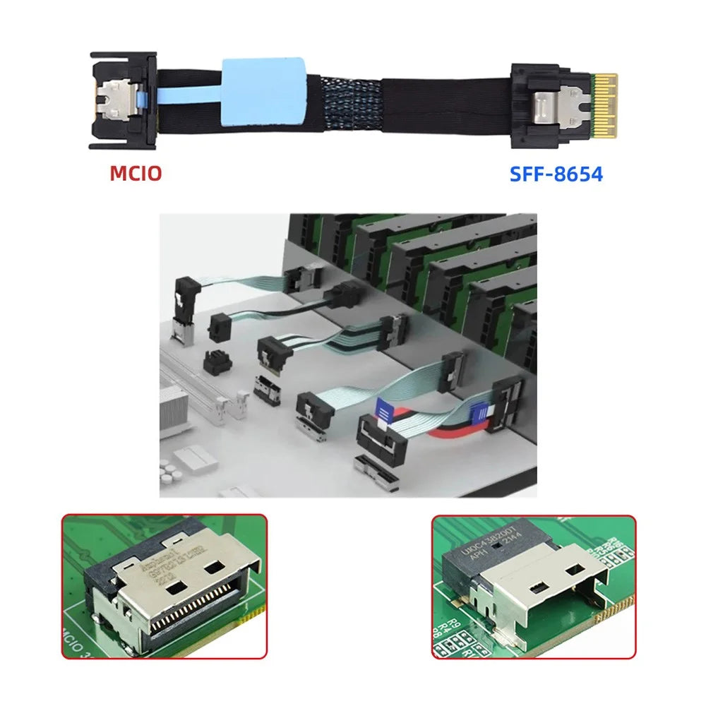 SF-078 50cm MCIO PCI-E 4i 38Pin Male to SFF-8654 Slimline 4X Adapter Cable Cord - 7