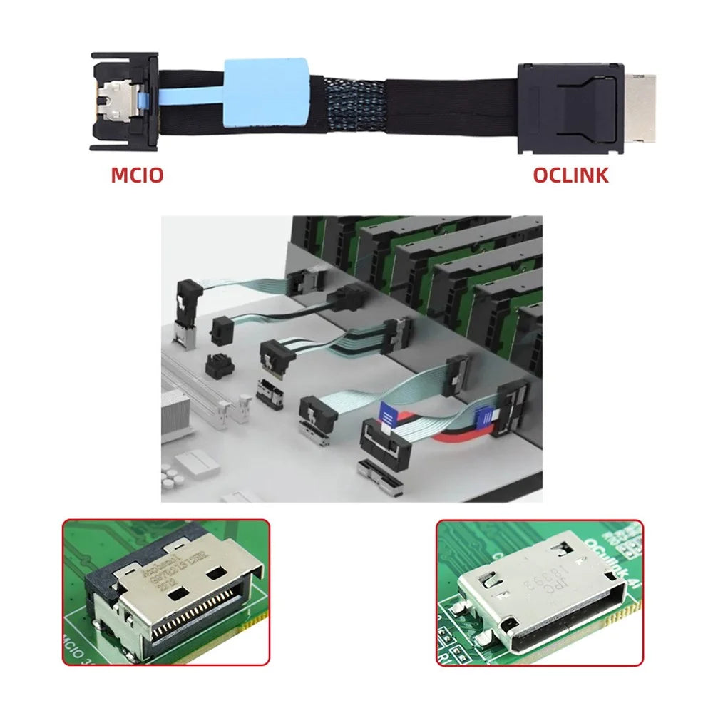 SF-077 50cm PCI-E MCIO 38Pin Male to SFF-8611 Oculink 4X Extender Cord - 7
