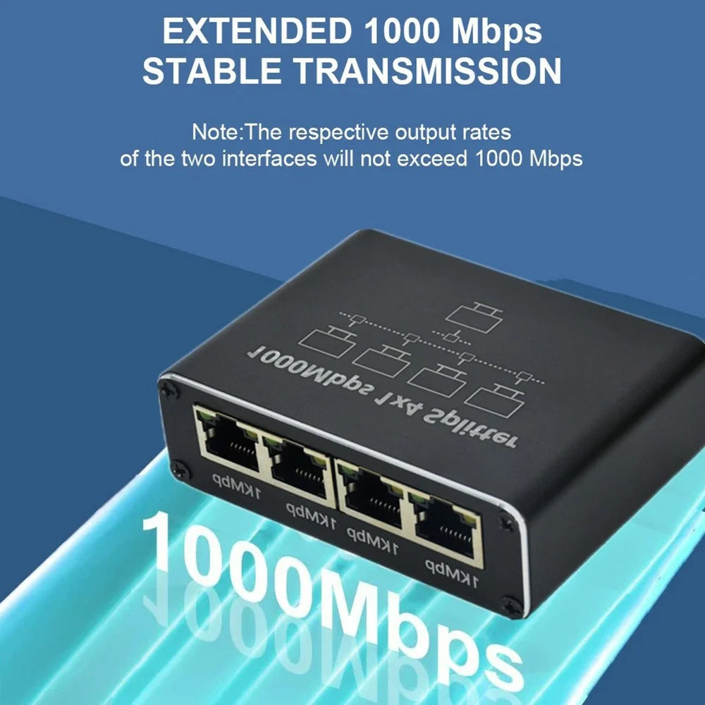 RJ45 Ethernet Splitter 1 to 4 Gigabit High Speed 1000Mbps Network Adapter - 4