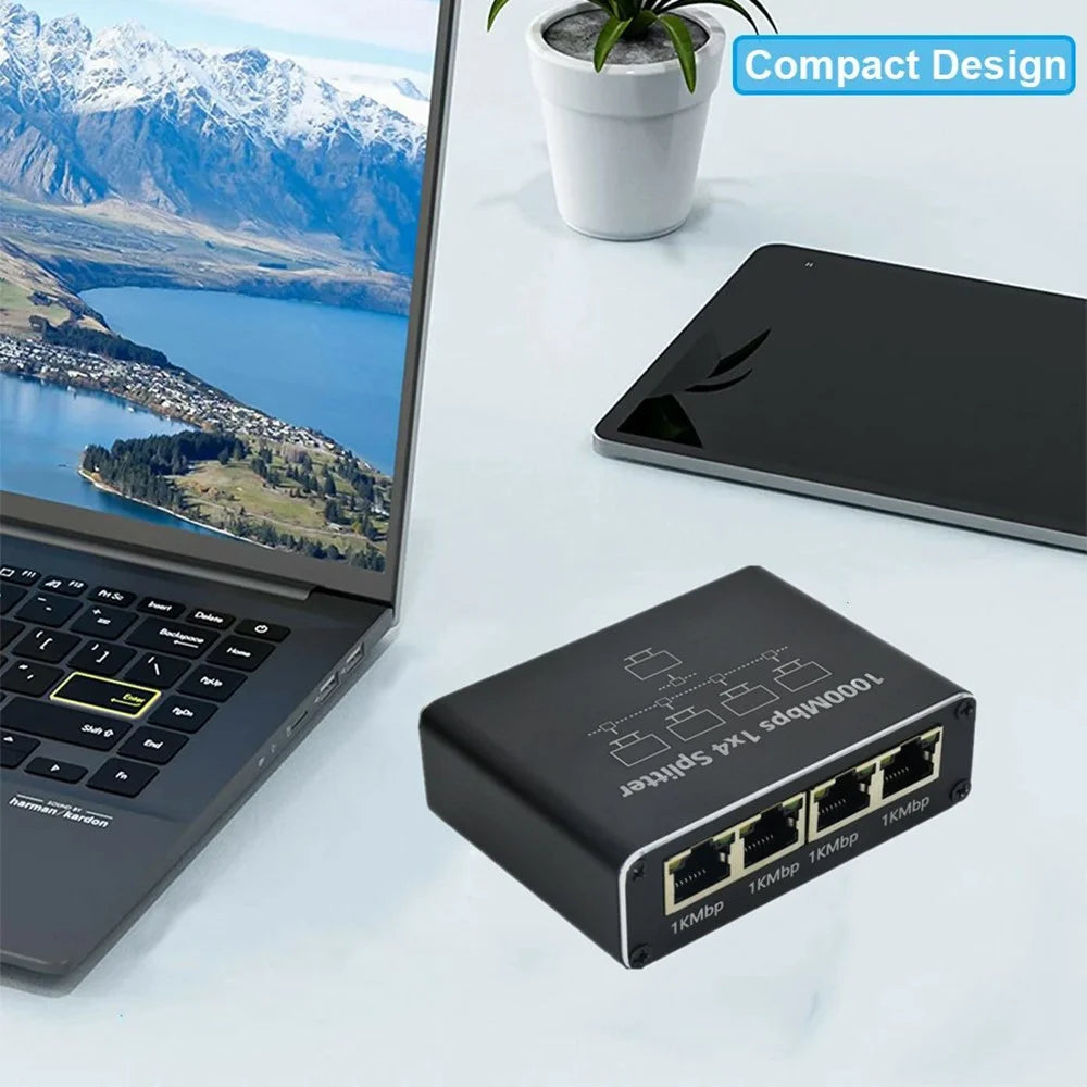RJ45 Ethernet Splitter 1 to 4 Gigabit High Speed 1000Mbps Network Adapter - 5