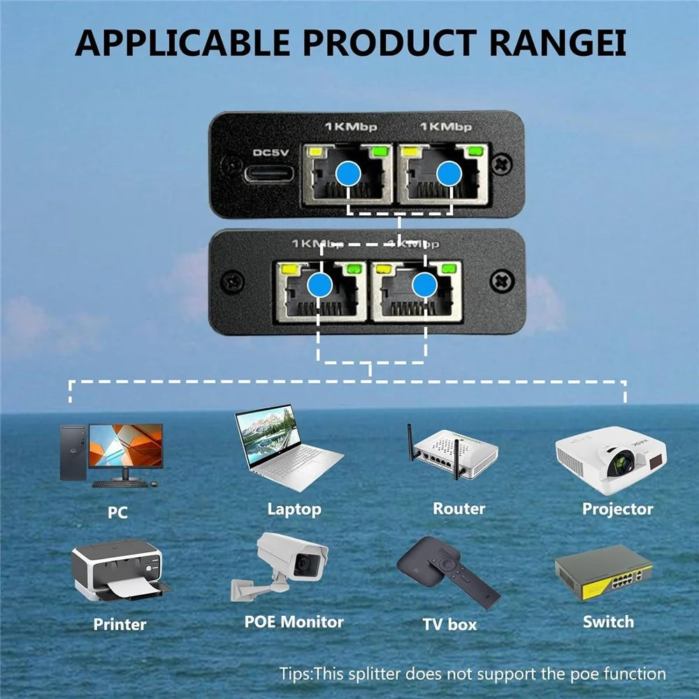 RJ45 Gigabit Network Distributor 1000Mbps 1x3 Splitter for PC / Router / Projector - 2