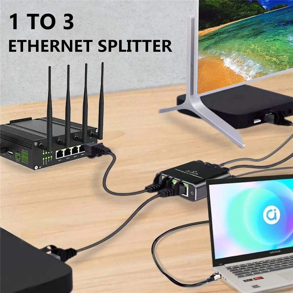 RJ45 Gigabit Network Distributor 1000Mbps 1x3 Splitter for PC / Router / Projector - 4