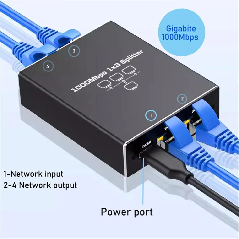 RJ45 Gigabit Network Distributor 1000Mbps 1x3 Splitter for PC / Router / Projector - 6