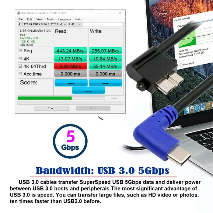UC-166 30cm USB-C Male to Micro-B USB3.0 Male 90-Degree Right Angled Cable for Industrial Camera - 2