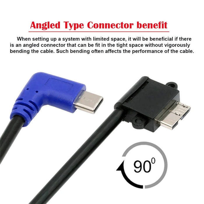 UC-166 30cm USB-C Male to Micro-B USB3.0 Male 90-Degree Right Angled Cable for Industrial Camera - 7