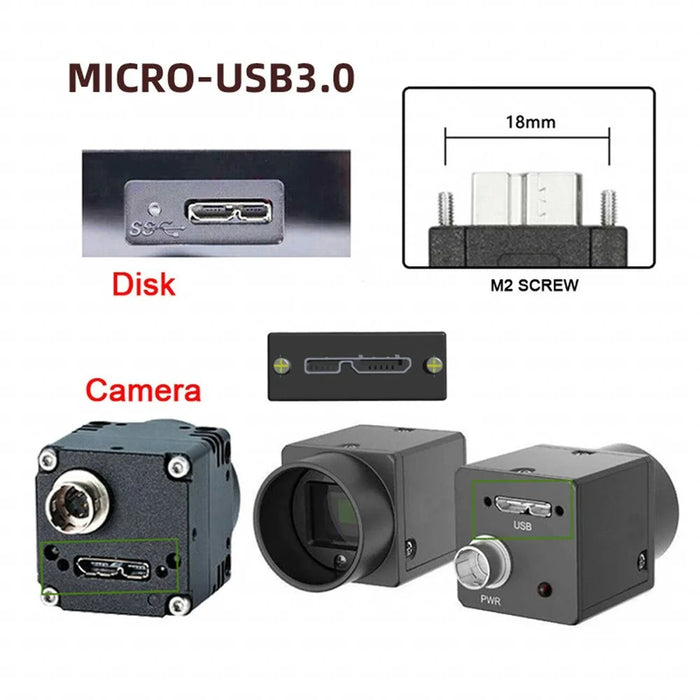 U3-078-DN 90 Degree Down Angled USB 3.0 A Male to Micro-B 3.0 Plug Angled Locking Screw Panel Cable 25cm - 2