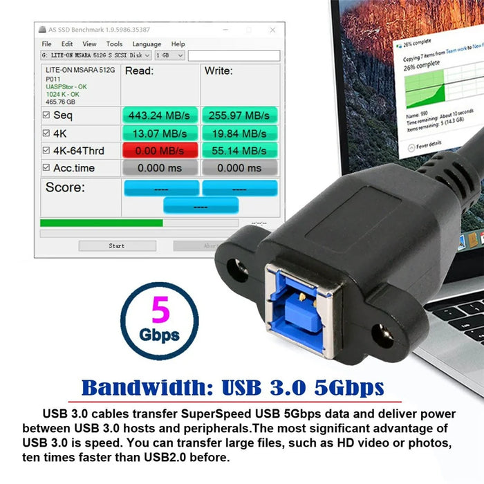 U3-087 5Gbps USB 3.0 Type-B Female to USB3.0 Micro-B Male Extension Cable for Disk SSD Camera Data 30cm - 2
