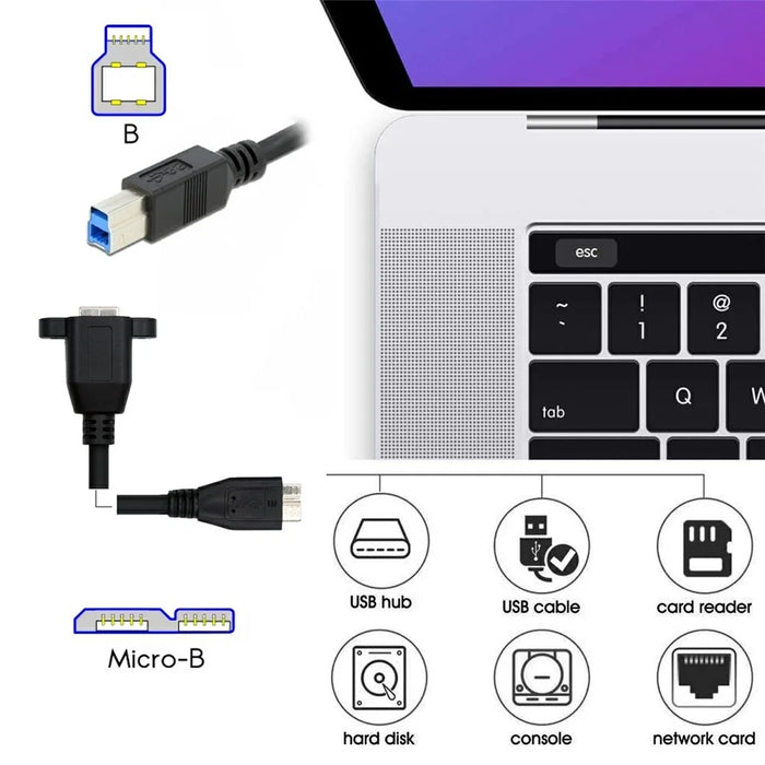U3-087 5Gbps USB 3.0 Type-B Female to USB3.0 Micro-B Male Extension Cable for Disk SSD Camera Data 30cm - 7