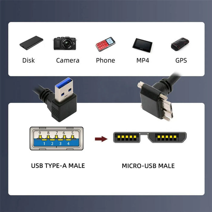 U3-078-UP 25cm Down Angled USB 3.0 Male to Micro 3.0 Plug Up Angled Cable - 4