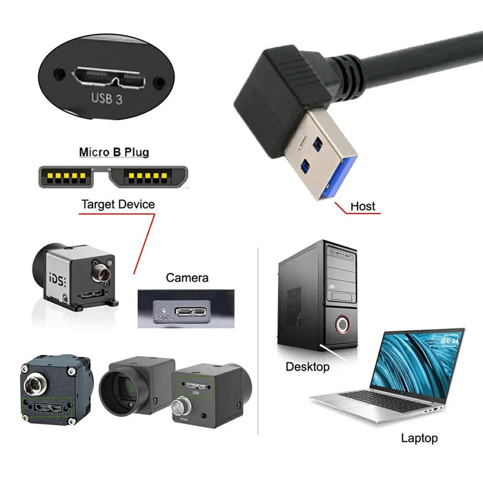 U3-078-UP 25cm Down Angled USB 3.0 Male to Micro 3.0 Plug Up Angled Cable - 6