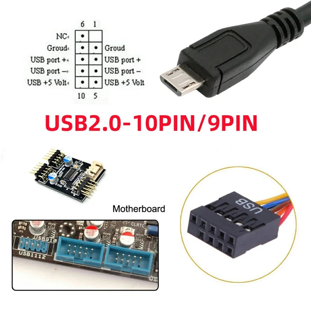 U2-018-MM USB 2.0 Motherboard 9pin 10pin Header to Micro USB 5pin Cable 50cm for Mini Monitor Sensor Panel Camera - 4