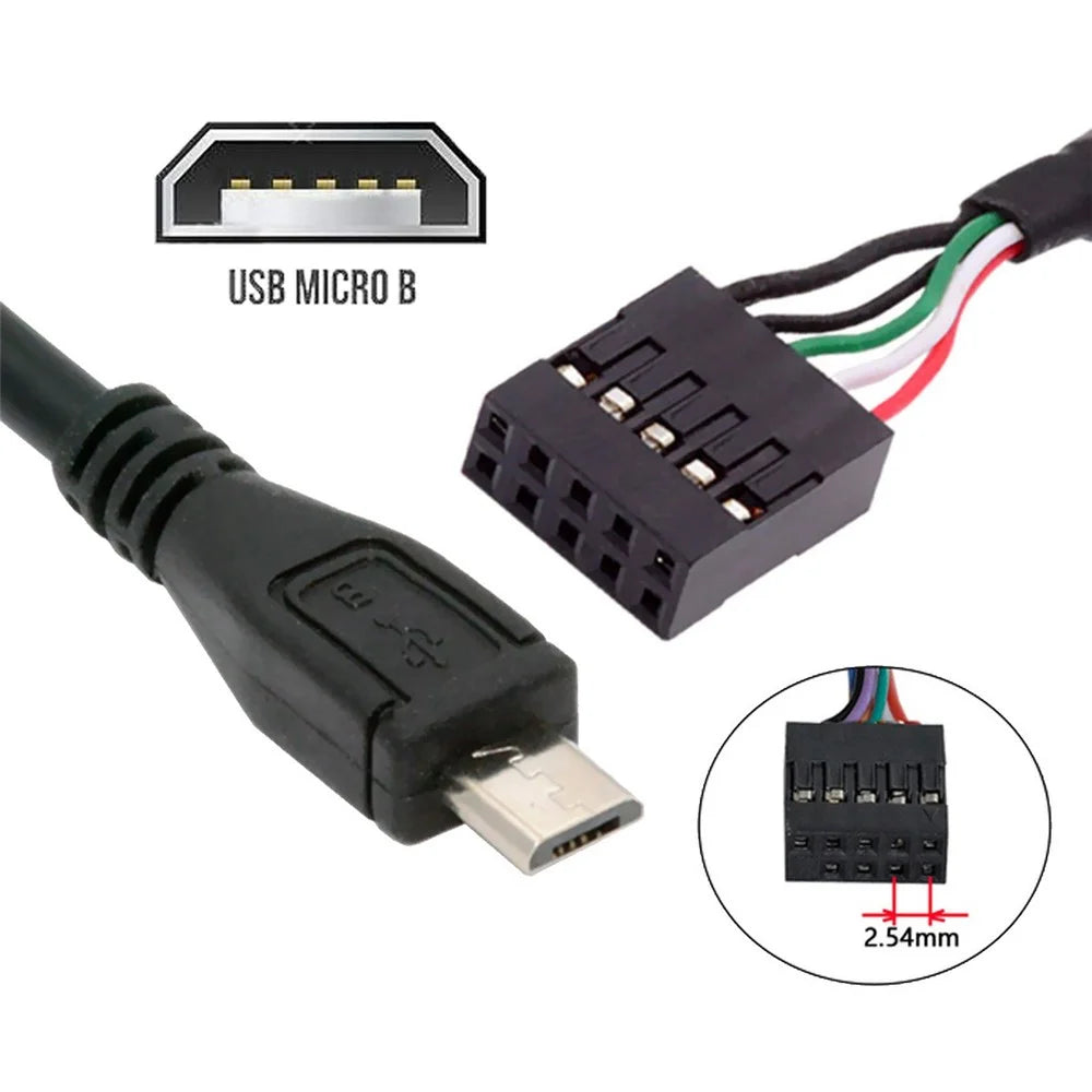 U2-018-MM USB 2.0 Motherboard 9pin 10pin Header to Micro USB 5pin Cable 50cm for Mini Monitor Sensor Panel Camera - 5