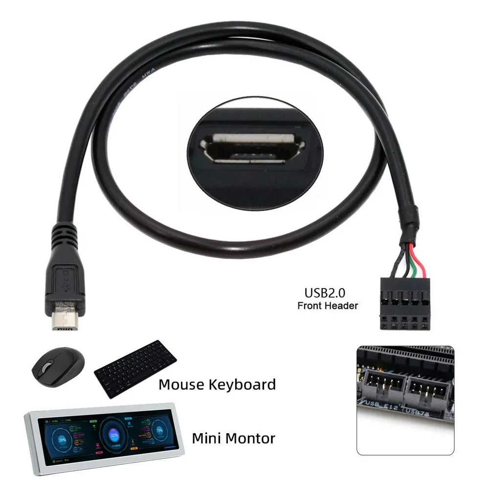 U2-018-MM USB 2.0 Motherboard 9pin 10pin Header to Micro USB 5pin Cable 50cm for Mini Monitor Sensor Panel Camera - 6