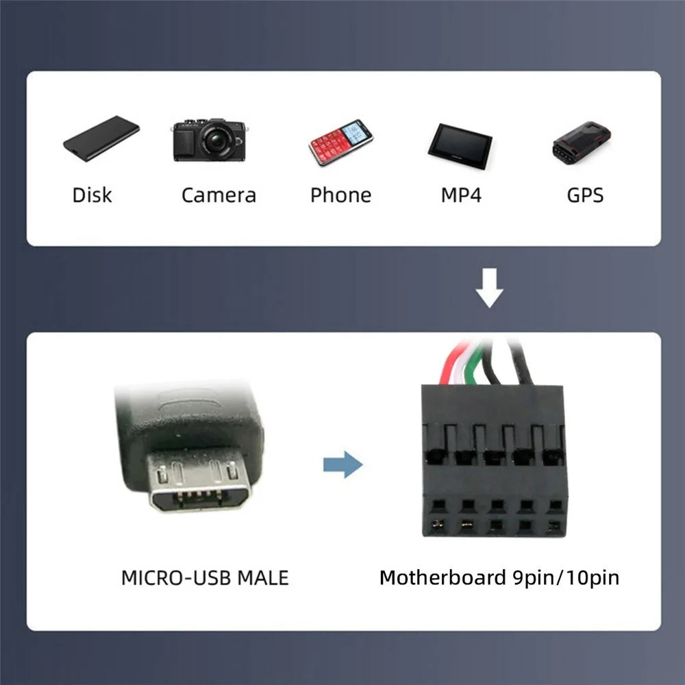U2-018-MM USB 2.0 Motherboard 9pin 10pin Header to Micro USB 5pin Cable 50cm for Mini Monitor Sensor Panel Camera - 7