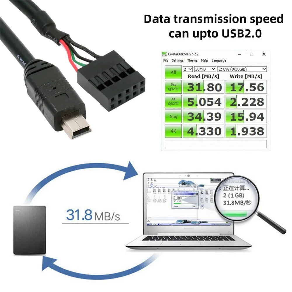 U2-018-MN 50cm USB 2.0 Motherboard 9Pin to Mini USB 5Pin Cable for Mini Monitor Sensor Panel Camera - 2