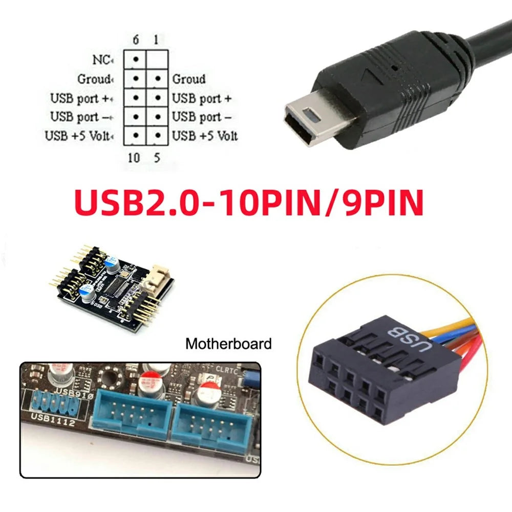 U2-018-MN 50cm USB 2.0 Motherboard 9Pin to Mini USB 5Pin Cable for Mini Monitor Sensor Panel Camera - 4