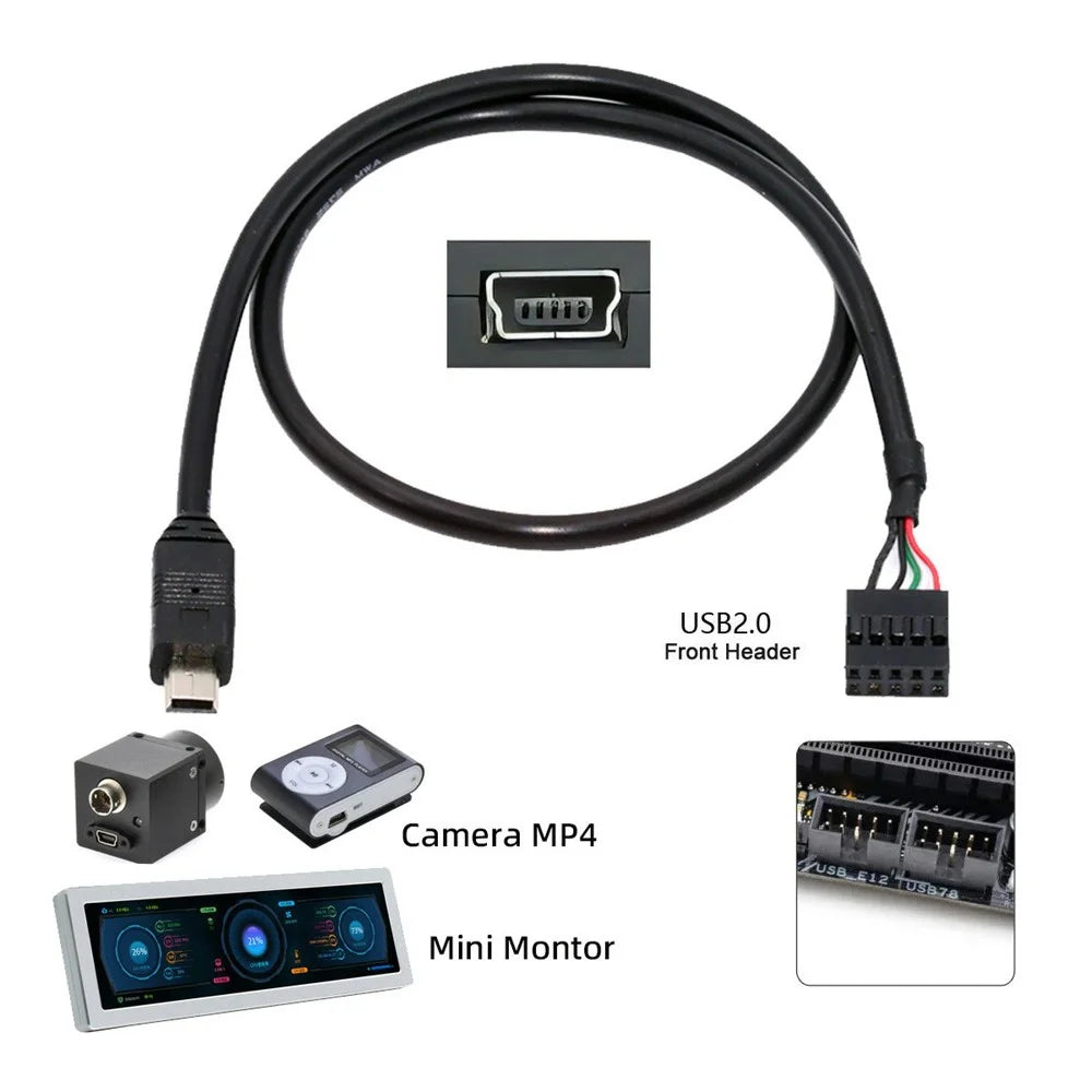 U2-018-MN 50cm USB 2.0 Motherboard 9Pin to Mini USB 5Pin Cable for Mini Monitor Sensor Panel Camera - 6