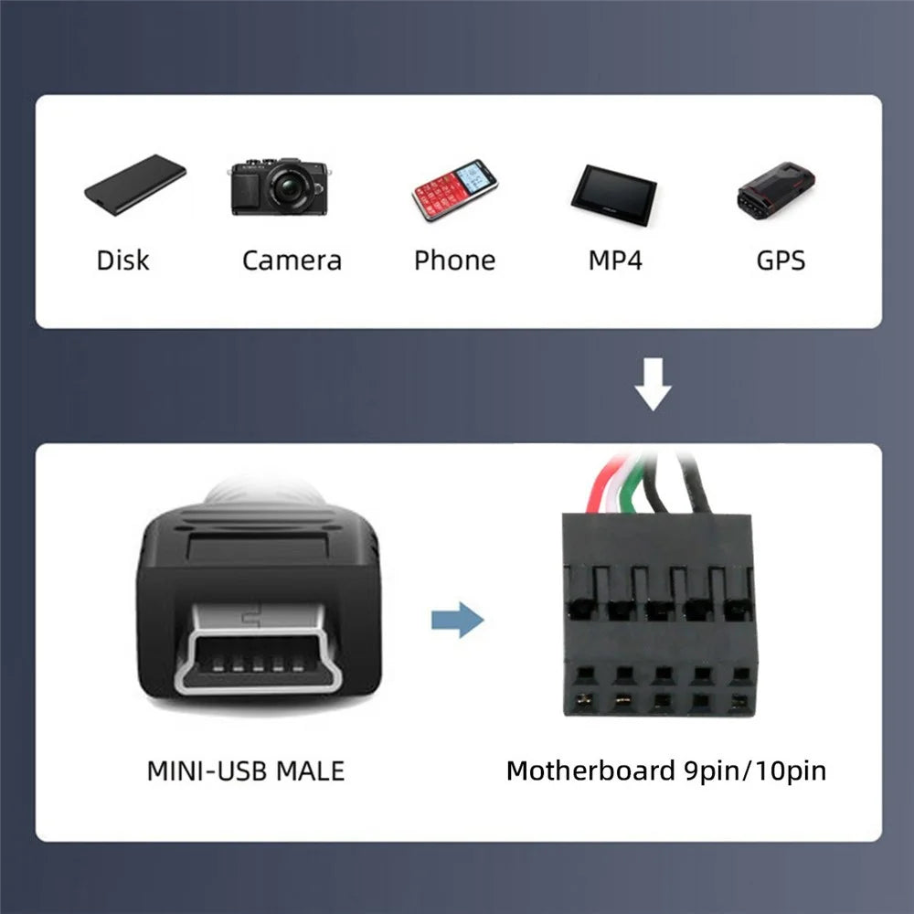 U2-018-MN 50cm USB 2.0 Motherboard 9Pin to Mini USB 5Pin Cable for Mini Monitor Sensor Panel Camera - 7