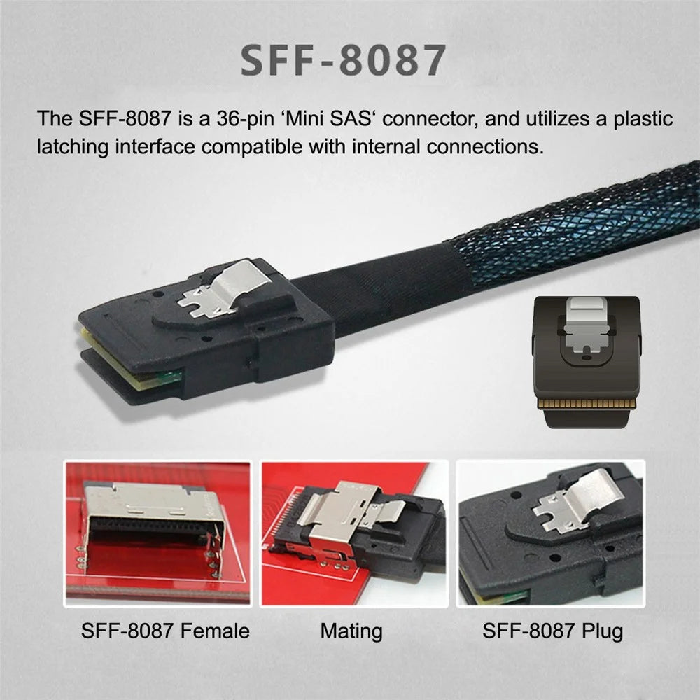 SF-083-36PIN Internal Mini SAS SFF-8087 Male to External SFF-8088 Female Extension Cable PCBA with Low Profile Bracket - 4