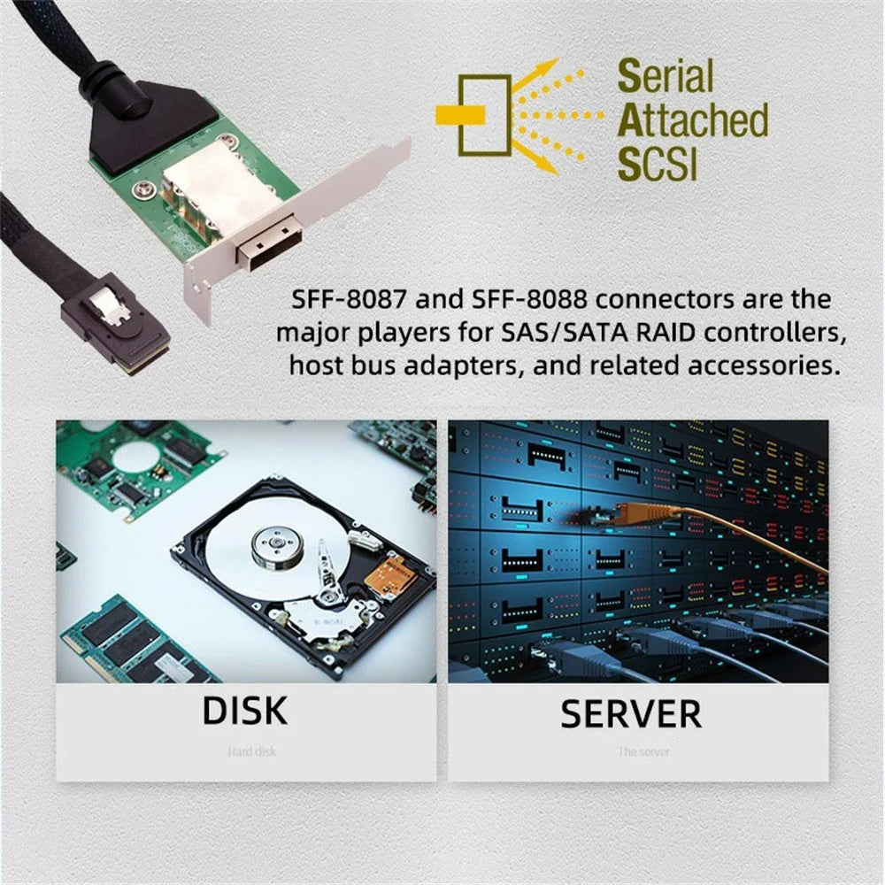 SF-083-36PIN Internal Mini SAS SFF-8087 Male to External SFF-8088 Female Extension Cable PCBA with Low Profile Bracket - 6