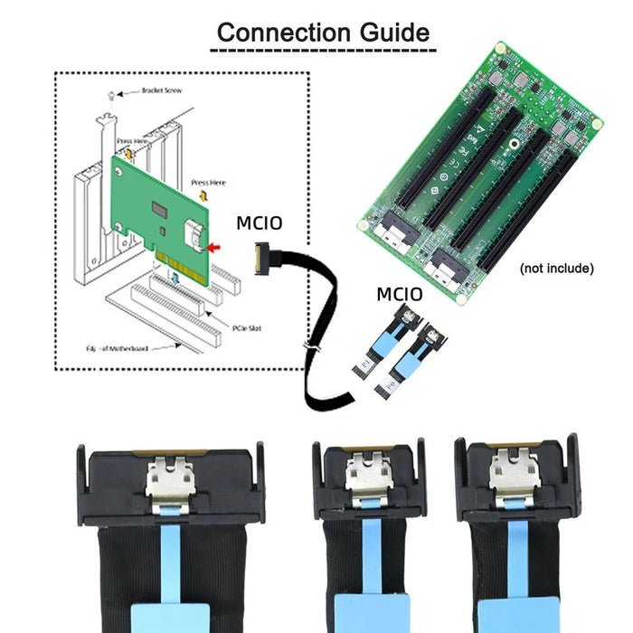 SF-080 PCI-E 5.0 Mini Cool Edge IO MCIO STR PCI-E 8i 74Pin Male to Dual MCIO 38Pin Male Extender Cable 50cm - 2