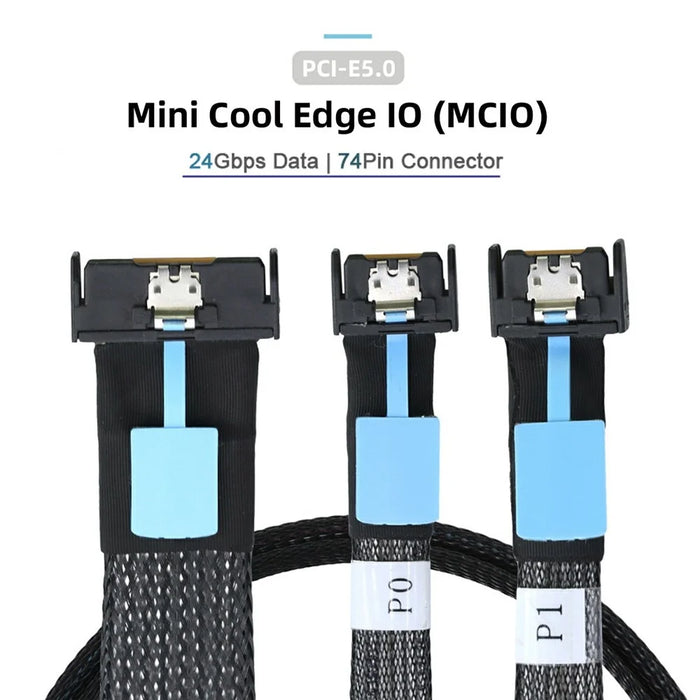 SF-080 PCI-E 5.0 Mini Cool Edge IO MCIO STR PCI-E 8i 74Pin Male to Dual MCIO 38Pin Male Extender Cable 50cm - 3