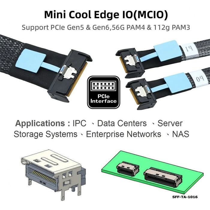 SF-080 PCI-E 5.0 Mini Cool Edge IO MCIO STR PCI-E 8i 74Pin Male to Dual MCIO 38Pin Male Extender Cable 50cm - 7