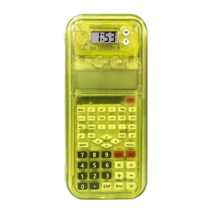 CTIFREE S8 Scientific Calculator 240 Functions Multi Replay LCD Digital Clock Stationery Set for Students - Yellow - 1