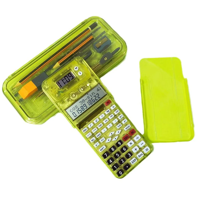CTIFREE S8 Scientific Calculator 240 Functions Multi Replay LCD Digital Clock Stationery Set for Students - Yellow - 2