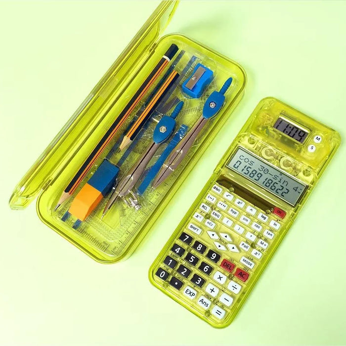 CTIFREE S8 Scientific Calculator 240 Functions Multi Replay LCD Digital Clock Stationery Set for Students - Yellow - 4
