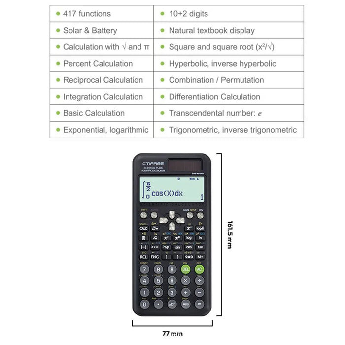 CTIFREE Scientific Calculator 417 Functions for Students / Professionals Digital Display Matrix Complex Equation Solver - Black - 7