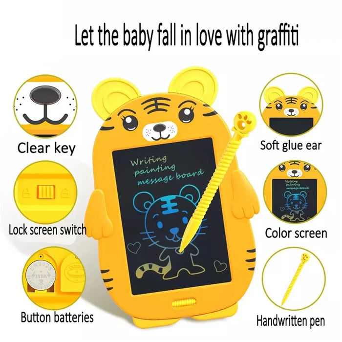 Tiger Shaped Kids 8.5 Inch LCD Drawing Pad Toddler Boys Girls Doodle Writing Tablet Handwriting Board with Lock Function One-click Erase - 3