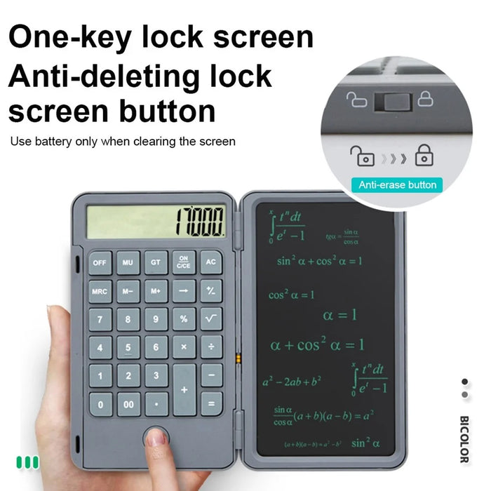 Multifunction 12-Digit Calculator LCD Writing Tablet Handwriting Drawing Tablet Notepad with One-key Lock Screen Function for Office, School, Business - 3
