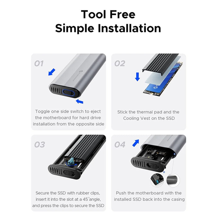 ORICO AXM2S-G2-V1-GY-BP M.2 NVME SSD Enclosure USB Type-C 3.2 to NVME Adapter - 3