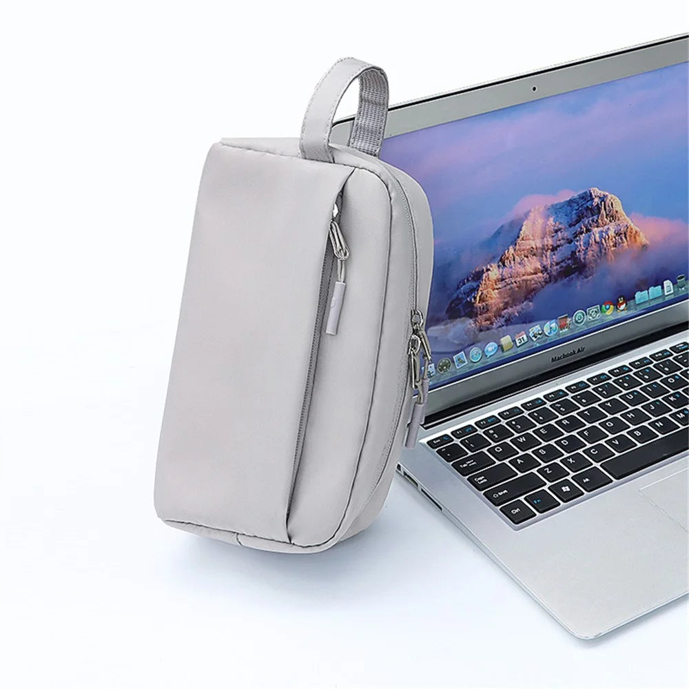 SM19 Electronic Organizer Travel Accessories Bag Waterproof for Power Bank Charging Cords, Size L - Grey - 3