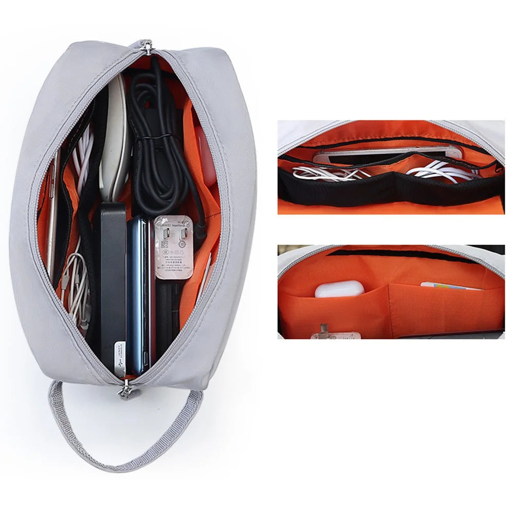 SM19 Electronic Organizer Travel Accessories Bag Waterproof for Power Bank Charging Cords, Size L - Grey - 4