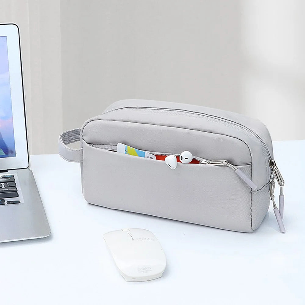 SM19 Electronic Organizer Travel Accessories Bag Waterproof for Power Bank Charging Cords, Size L - Grey - 5