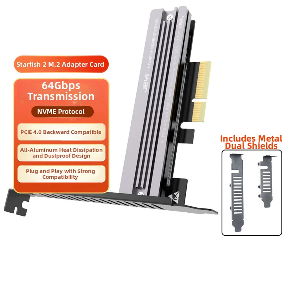 JEYI M.2 to PCIe 4.0 Adapter Card NVMe SSD Expansion Card for Server/PC - Dual Panel Kit/Starfish 2 x 4 + Half-Height Panel - 2