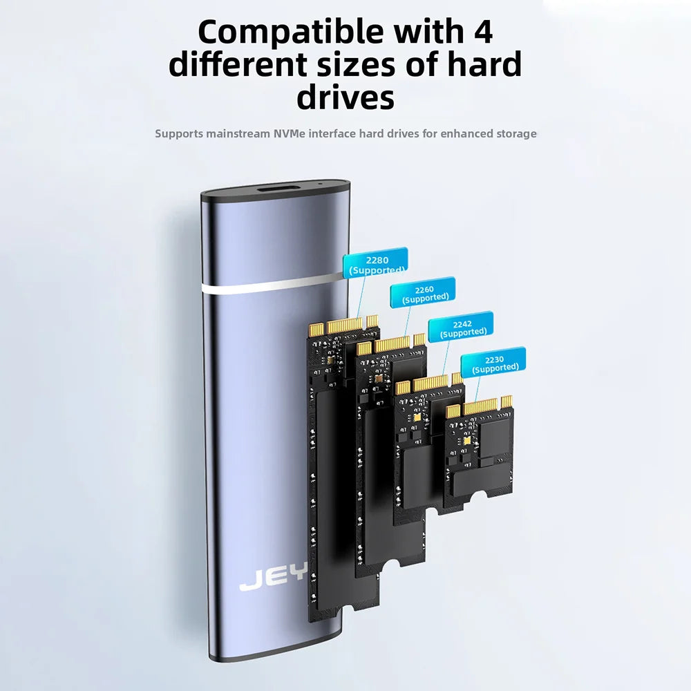 JEYI M12 M.2 NVMe External SSD Enclosure USB3.2 Gen2 Type-C 10Gbps Hard Drive Adapter with AC Power Cable - 7