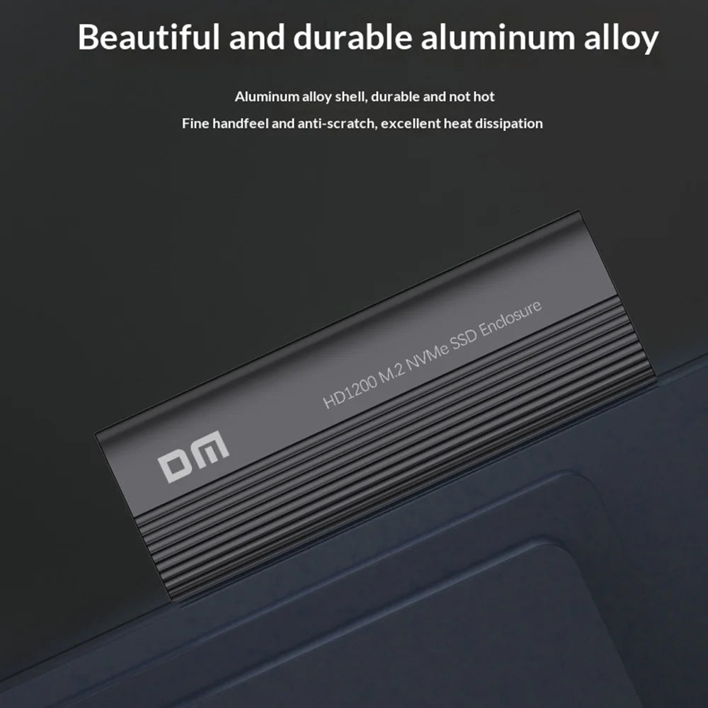 DM HD1200 M.2 NVMe SSD Enclosure USB 3.2 Gen2 Type-C 10Gbps High Speed Transfer External Hard Drive Case - Gray - 4