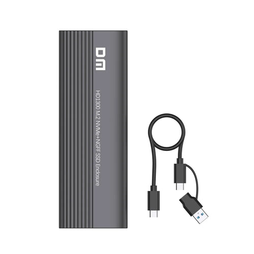 DM HD1300 USB 3.2 Gen2 10Gbps M.2 NVME + NGFF SSD Enclosure Support NVMe SATA 2230-2280 for PC/Mac/Android - Dark Gray - 1