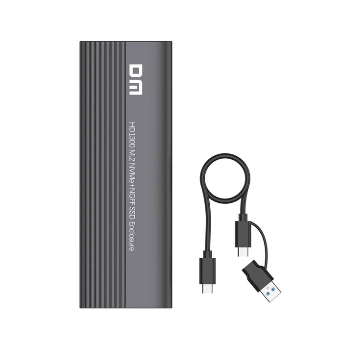 DM HD1300 USB 3.2 Gen2 10Gbps M.2 NVME + NGFF SSD Enclosure Support NVMe SATA 2230-2280 for PC/Mac/Android - Dark Gray - 1