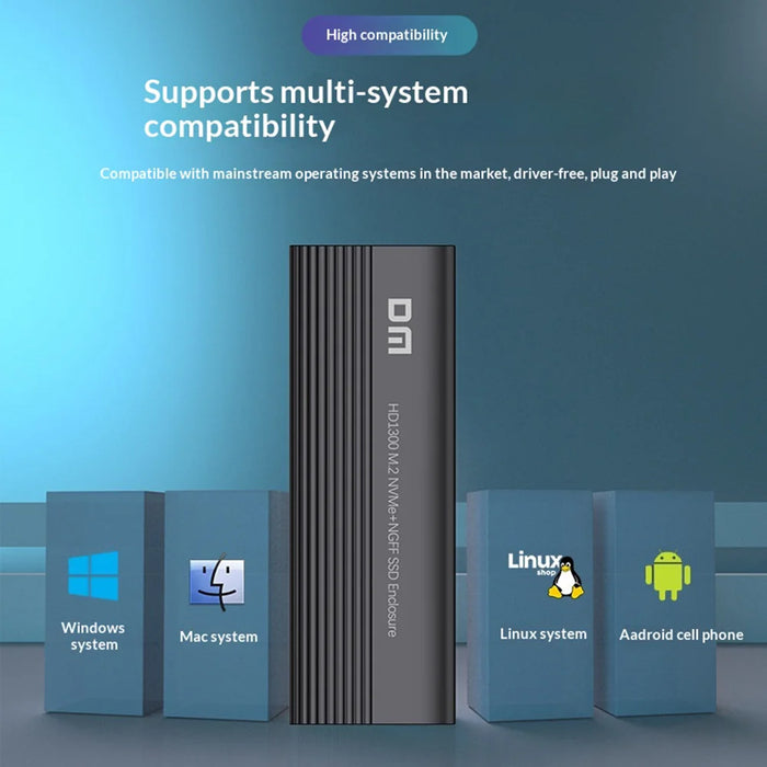 DM HD1300 USB 3.2 Gen2 10Gbps M.2 NVME + NGFF SSD Enclosure Support NVMe SATA 2230-2280 for PC/Mac/Android - Dark Gray - 4